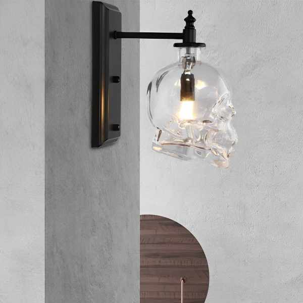 Retro Glass Skull Head LED Black Industrial Style Decorative Wall Lamp - Image 6