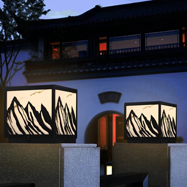 Outdoor Waterproof LED Mountain Scenery Black Solar Fence Post Lights - Image 4