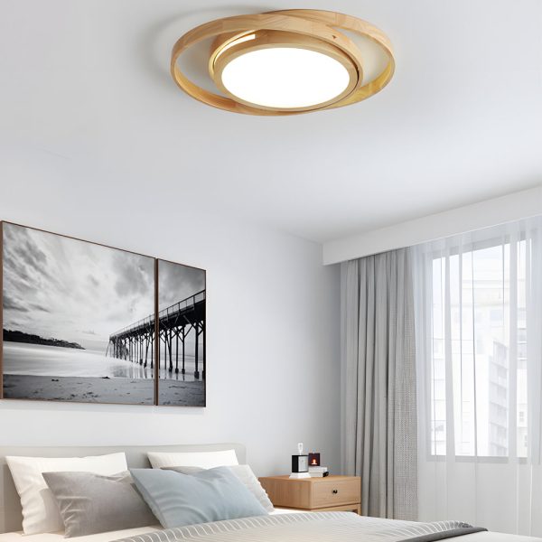 Wooden Oval Rings Round LED Flush Mount Lighting Round Acrylic Ceiling Light Bedroom Ceiling Lamp - Image 6
