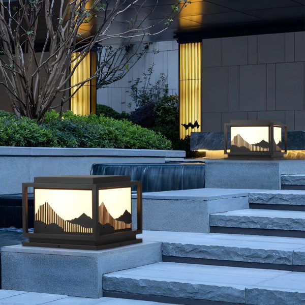 Square Waterproof Mountain Scenery Traditional Solar Post Caps Lights - Image 7