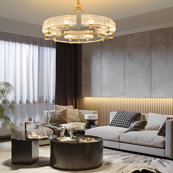 Round Metal Three Step Dimming Modern Rustic Crystal Chandelier Light - Image 2