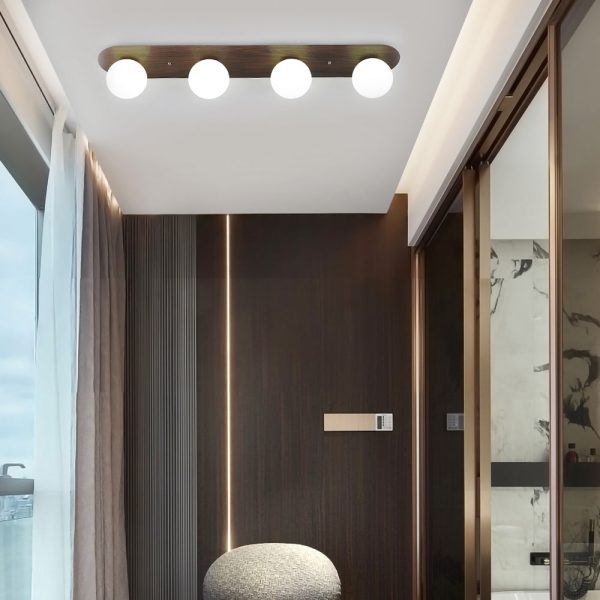 Flush Mounted Walnut Board Ceiling Light with 2/3/4 Milky White Glass Globes - Image 6