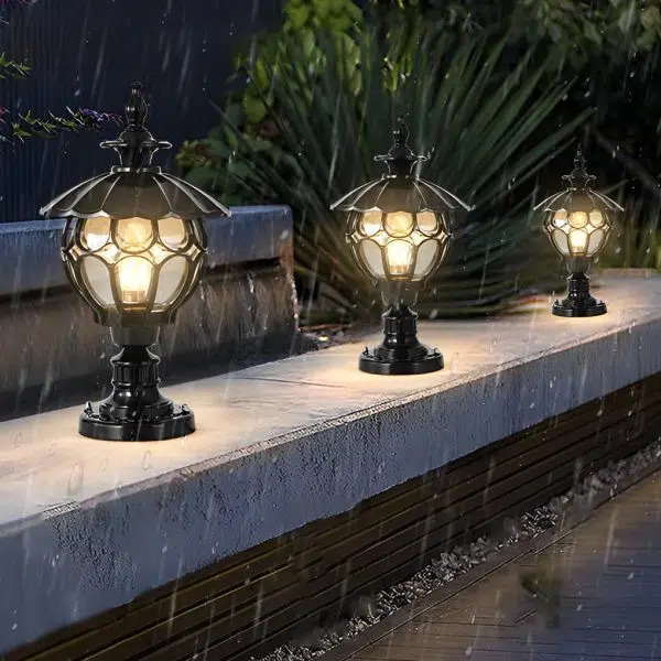 Flower Ball Cognac Glass Waterproof European Style Outdoor Pillar Lamp - Image 6