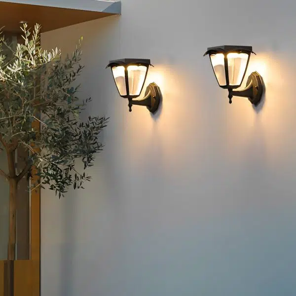 1-Light Black Solar Powered Porch Sconce LED Outdoor Wall Light - Image 5