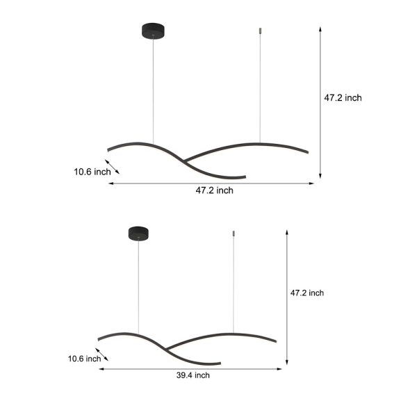 39.4"/47.2" Wide Black/White Wave Linear LED Pendant - Image 6