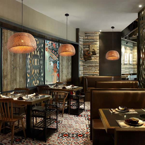 Creative Hand-woven Bamboo Lantern Three Step Dimming LED Chandelier - Image 3