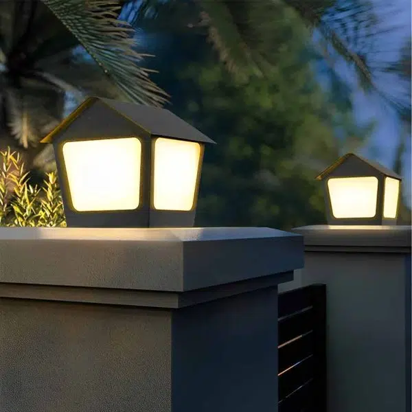 Cottage Shaped LED Waterproof Black Modern Solar Fence Post Lights Pillar Light - Image 6