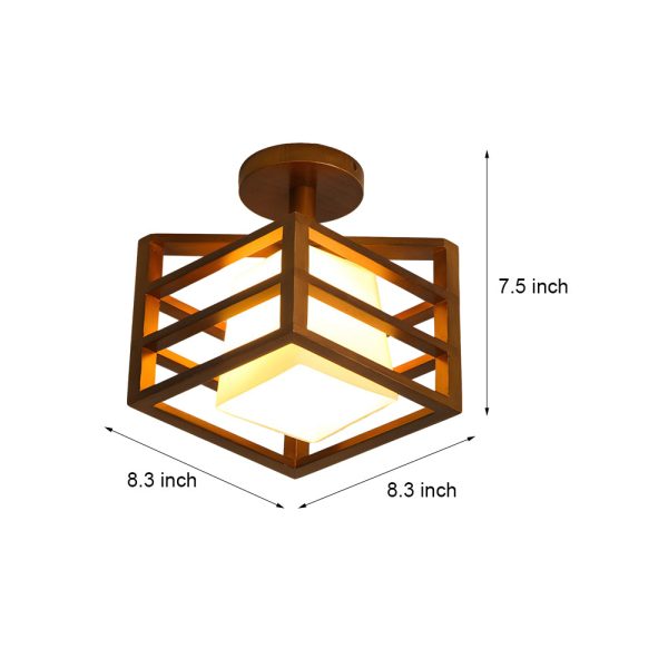 Square Walnut Wooden Frame 1-Light Semi-Flush Mount Ceiling Light - Image 7
