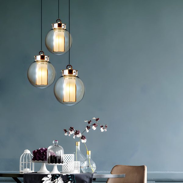 1-Light Amber Glass Shade Post-Modern Pendant Lights Hanging Lamp - Image 2