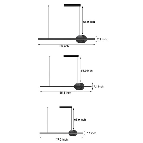 Black Linear Round Marble LED Pendant Light - Image 7