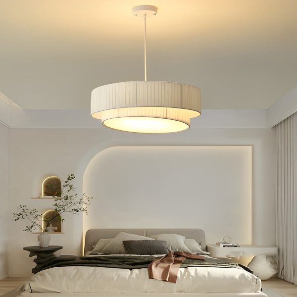 Double Layer Drum Pleated Fabric White Creative Nordic Chandelier Light - Image 2