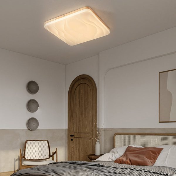 Round Square Wood Three Step Dimming Modern LED Ceiling Lights Fixture - Image 4