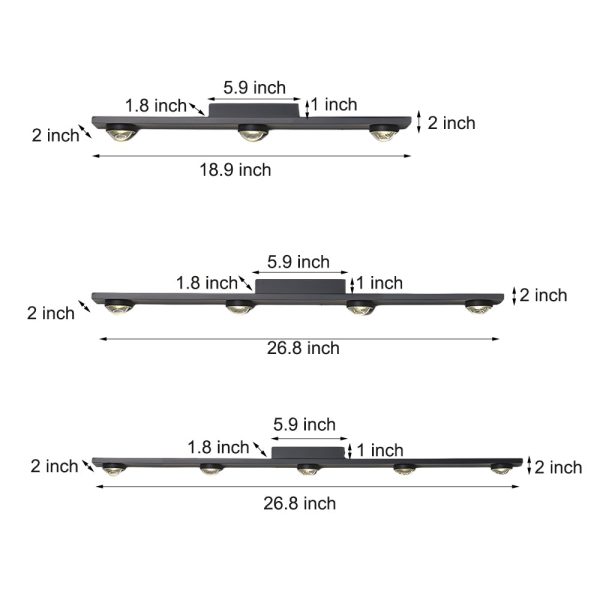 Modern Aluminum Black Long Bar Wall-Washing LED Ceiling Light - 3/4/5-Light - Image 5