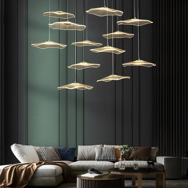 Small Acrylic Lotus Leaves LED Creative Modern Staircase Chandelier - Image 3