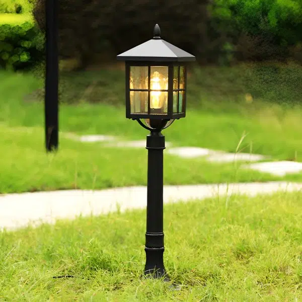 Retro Black Solar & Hardwired Outdoor Pavilion-Inspired Lawn Lamp