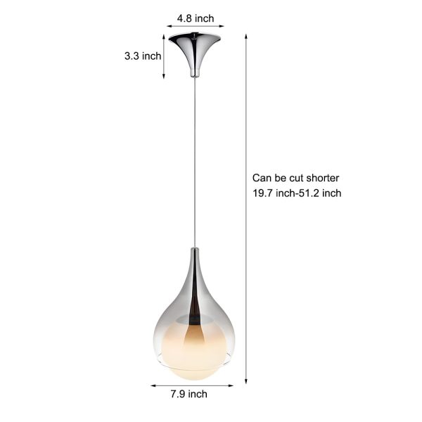 Modern 1-Light Teardrop Droplet Glass Pendant Light, Adjustable Height - Image 8