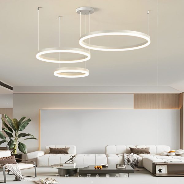 Circular Rings Creative LED 3 Step Dimming White Modern Chandelier Light - Image 4