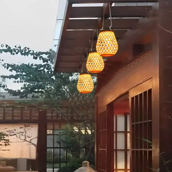 Portable Creative Bamboo Rattan LED Upgrade USB Solar Outdoor Lanterns - Image 3