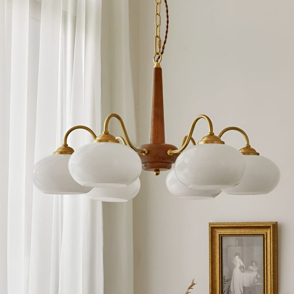 4 Lights 6 Ligths Glass Wood E27 LED Nordic Chandelier Hanging Ceiling Lights - Image 4