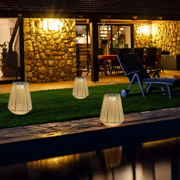 Portable Waterproof Handmade Rattan LED Modern Solar Outdoor Lanterns - Image 7