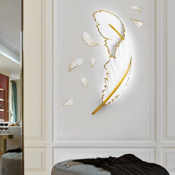 Modern Art Decorative Resin Feather LED Strip Dimmable White Wall Sconces - Image 3