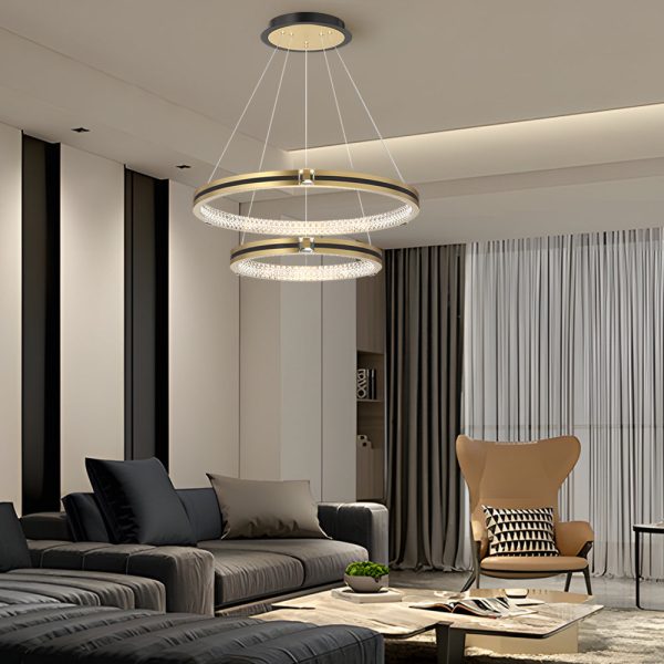 Simple Circles Rings Three Step Dimming Brushed Gold Modern Chandelier - Image 3
