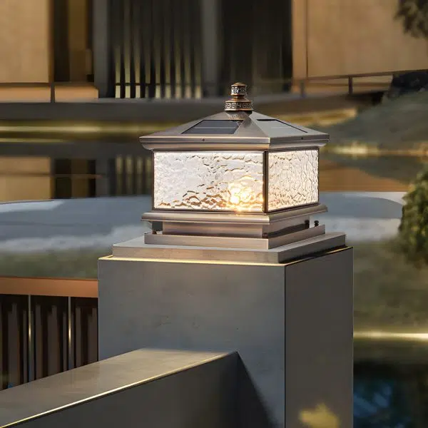 Retro Square Antique Brass Pier Mount Post Light - Image 4