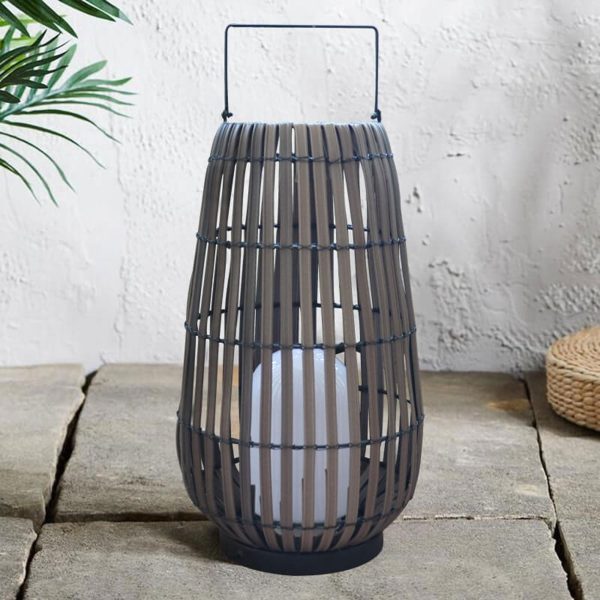 Modern Rattan Weaving Oval Cage Outdoor Patio Waterproof Floor Lamp - Image 3