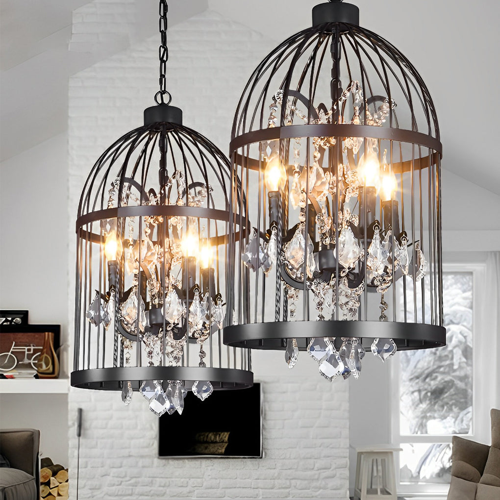8-ff5d57d2-8252-4a94-a3f0-ba1927754122.jpg Birdcage Iron Crystal Ornaments Retro Industrial Style Chandelier Light - Image 1