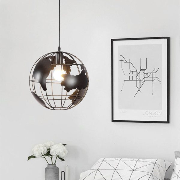 Earth Shaped Metal Lampshade 1-Light Globe Pendant Light - Image 3