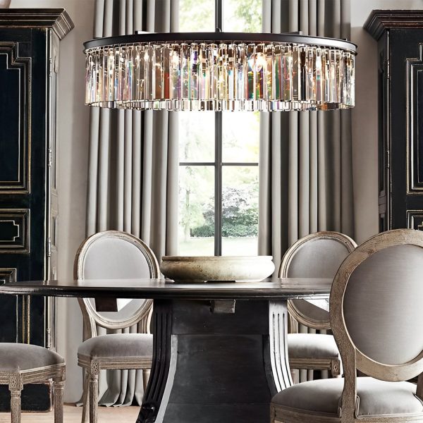 Round Metal Crystal Strip Retro American Style Chandelier Pendant Lamp - Image 5