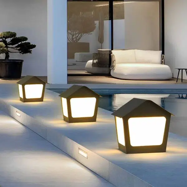 Cottage Shaped LED Waterproof Black Modern Solar Fence Post Lights Pillar Light - Image 7