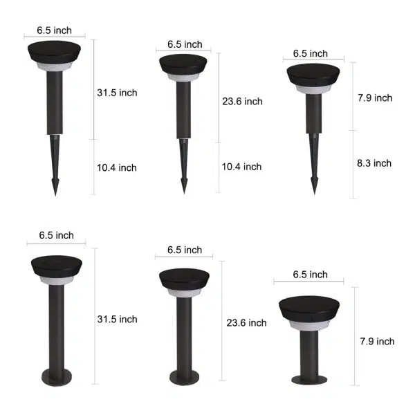 Modern Black Round LED Solar Outdoor Path Light with Stake - Garden Bollard Light - Image 11