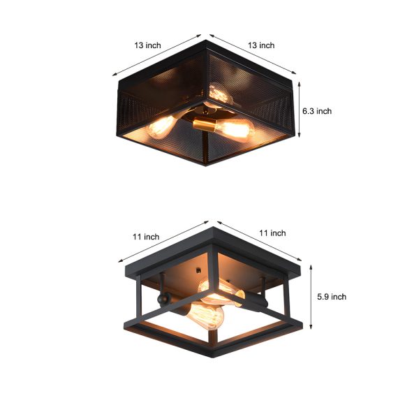 Square Iron Frame American Country Style Ceiling Light Fixture - Image 7
