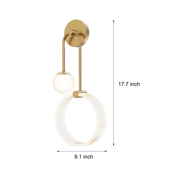 Modern 2-Light LED Wall Sconces with Acrylic Ring and Frosted Globe - Image 7