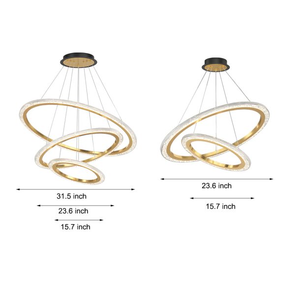 2/3 Rings Adjustable Luxury 3 Step Dimming Modern Chandelier Hanging Lights - Image 5