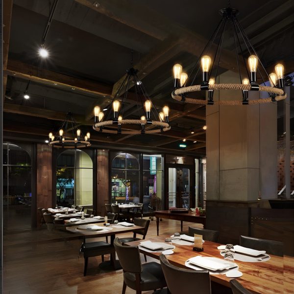 Rustic Industrial Hemp Rope Chandelier with Iron Frame - Image 5