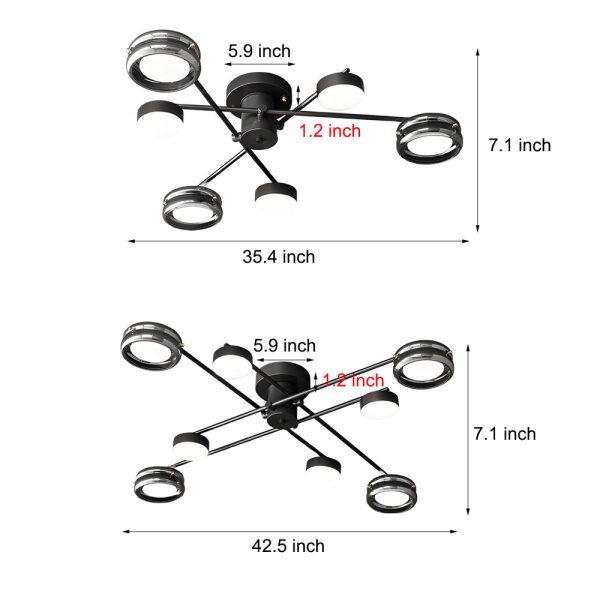 Artistic Multi-Head Matte Black Copper Semi-Flush Mount Ceiling Lighting - Image 5