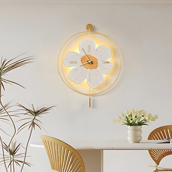 Round Metal Battery Operated LED Flower Wall Clock - Image 5