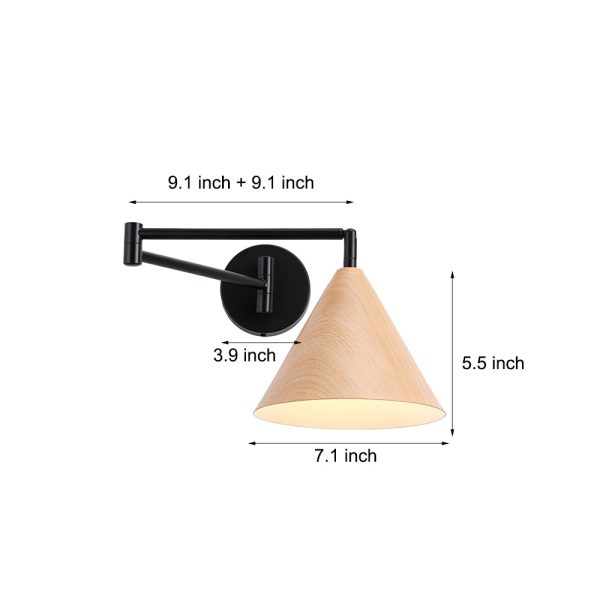 Cone Shaped Swing Arm Wall Sconces - 1-Light Wood Wall Mount Light - Image 7
