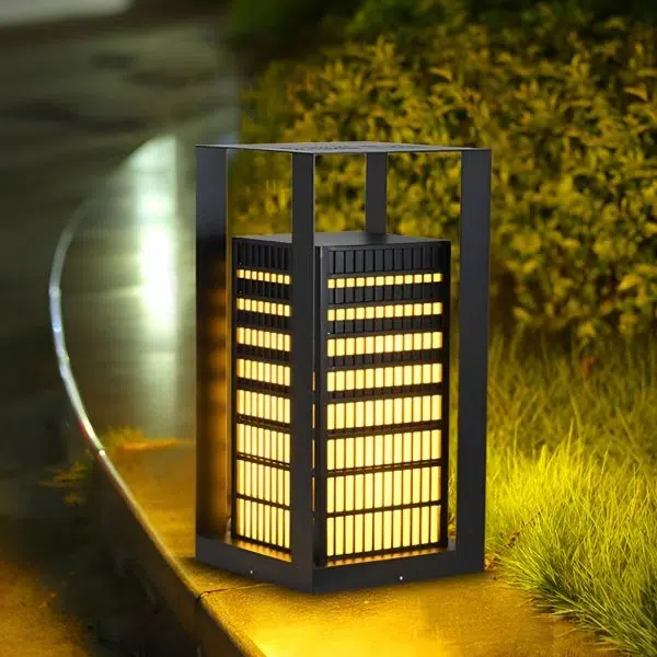Black Industrial LED Outdoor Pathway Lantern - Building-Inspired Cuboid Design