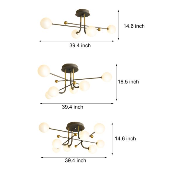 4/6/8-Light Modern Sputnik Globe Semi-Flush Mount Light with White Glass Shade - Image 6