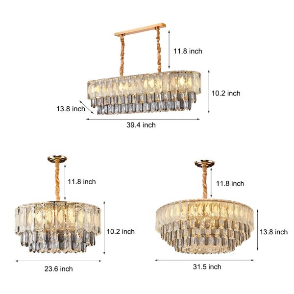 Round Three Step Dimming LED Crystal Strips Postmodern Chandelier Light - Image 6