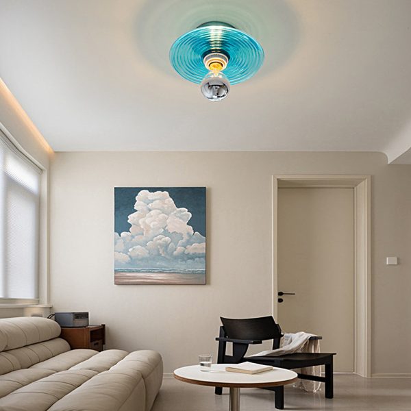 Round Stripes Glass Electroplated Iron Nordic Wall Lamp Ceiling Lights - Image 6