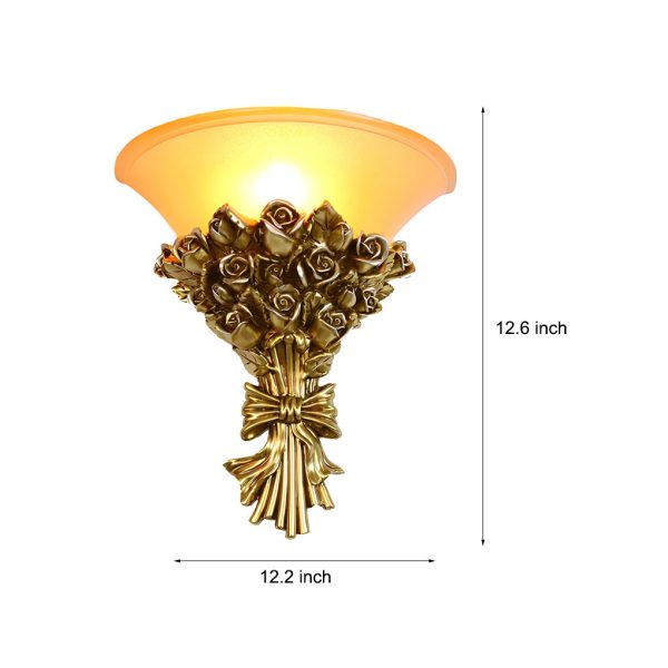 Retro Resin Roses Bouquet Glass European-Style Wall Lamp Wall Light Fixture - Image 7