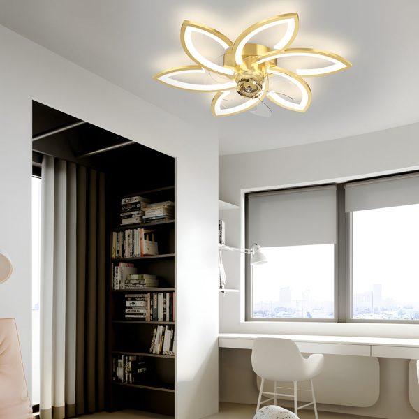 Modern Flowers Three Step Dimming LED Nordic Flush Mount Ceiling Fan Lamp - Image 2