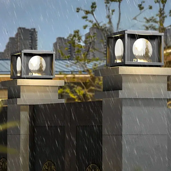 Square Round Waterproof LED Black Solar Lights Outdoor Fence Post Lamp - Image 2