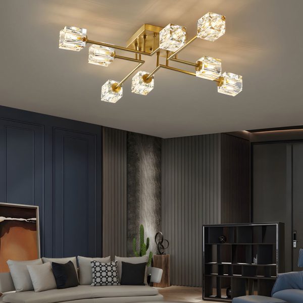 Modern Copper Crystal Cube Semi-Flush Mount Light Fixture, 4/6/8-Light - Image 6