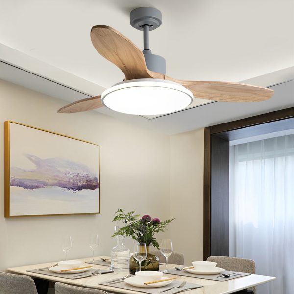 Wood Mute 3 Step Dimming LED Nordic Ceiling Fans Light with Remote Control - Image 2