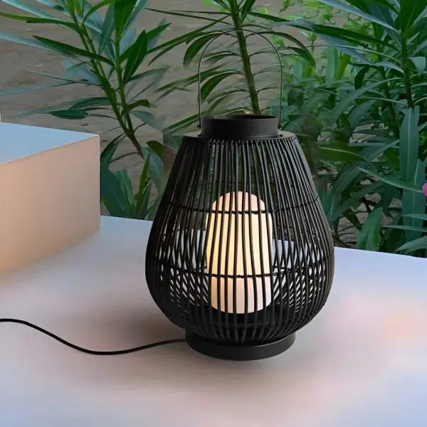 Portable Black Modern Iron Woven E27 Pillar Accent Outdoor Lantern - Image 7